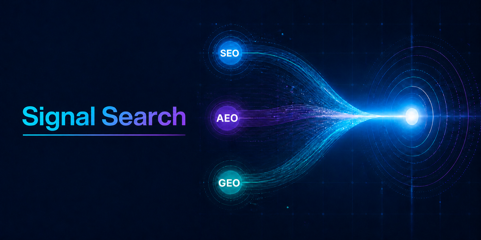 GEO Signal Search hero artwork — octopus signal mark with SEO, AEO, and GEO